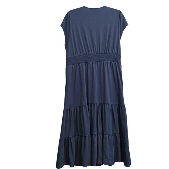 BODEN ELARA Tiered Jersey Women's Midi Dress Navy Blue V-neck Size 16-18R Casual - Picture 3 of 8